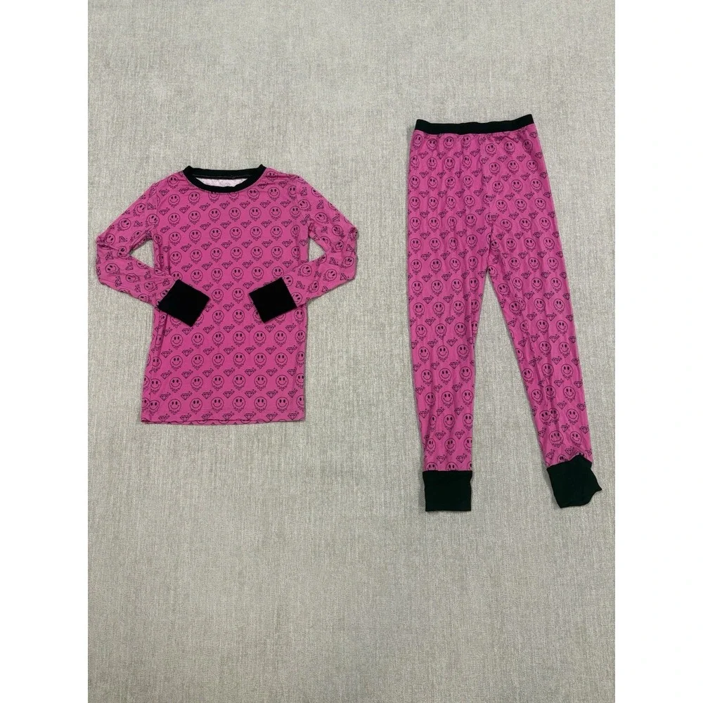 Heathers Haven Pink And Black Diamond And Smiley Face Bamboo Pajama 2PC Set 7/8